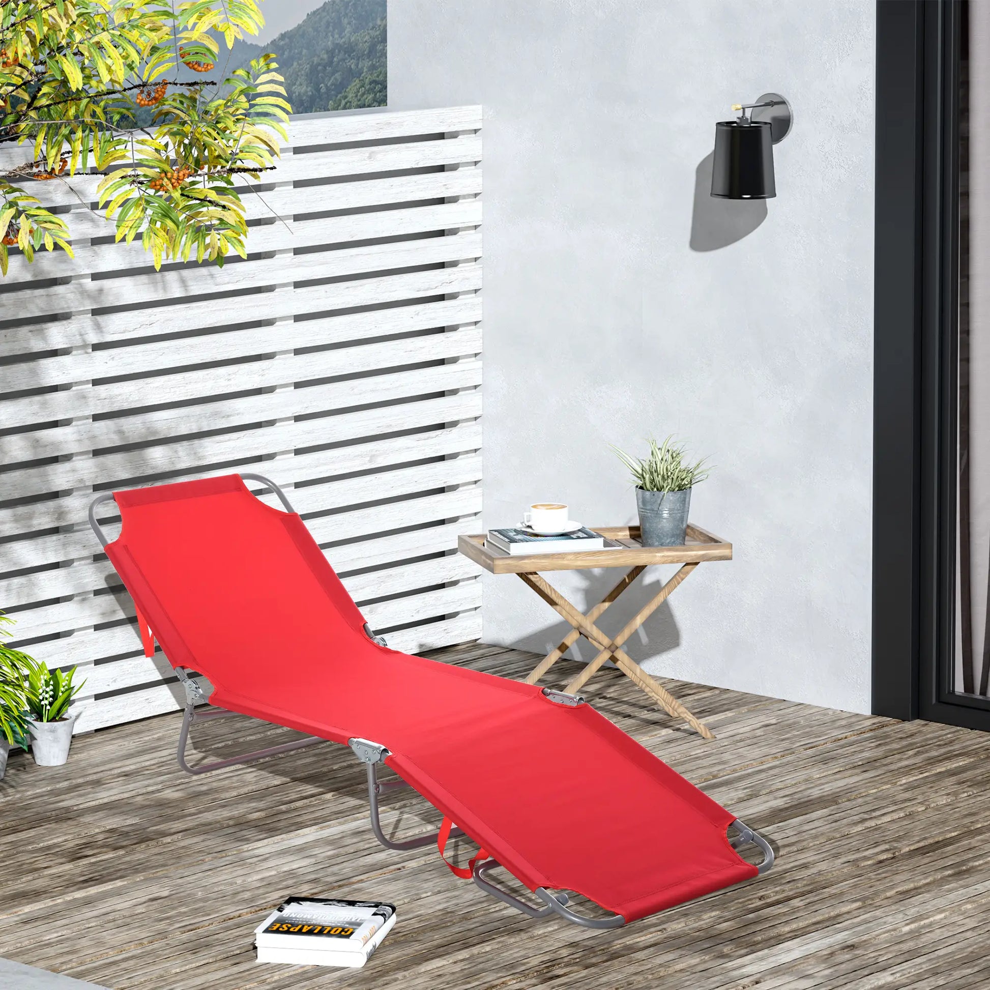 Folding Outdoor Lounge Chair, Portable Reclining Beach Lounger, Breathable Mesh, Red Lounger Chairs at Gallery Canada