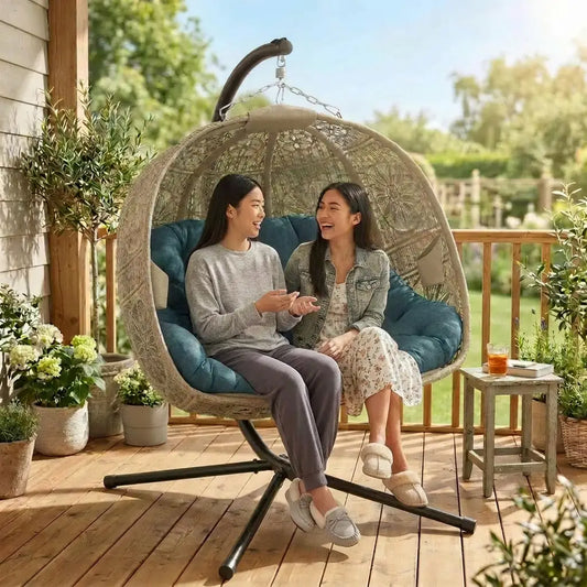 Hanging Egg Chair With Stand, Dark Grey Patio Swings with Stand Dark Grey, Black, Sand at Gallery Canada