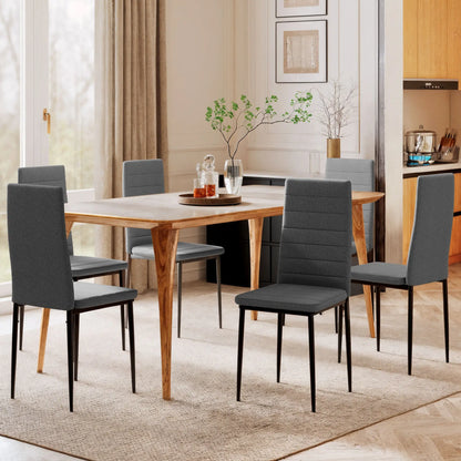 Modern Dining Chairs, Set of 6, High Back Linen Fabric, Grey Dining Chairs at Gallery Canada