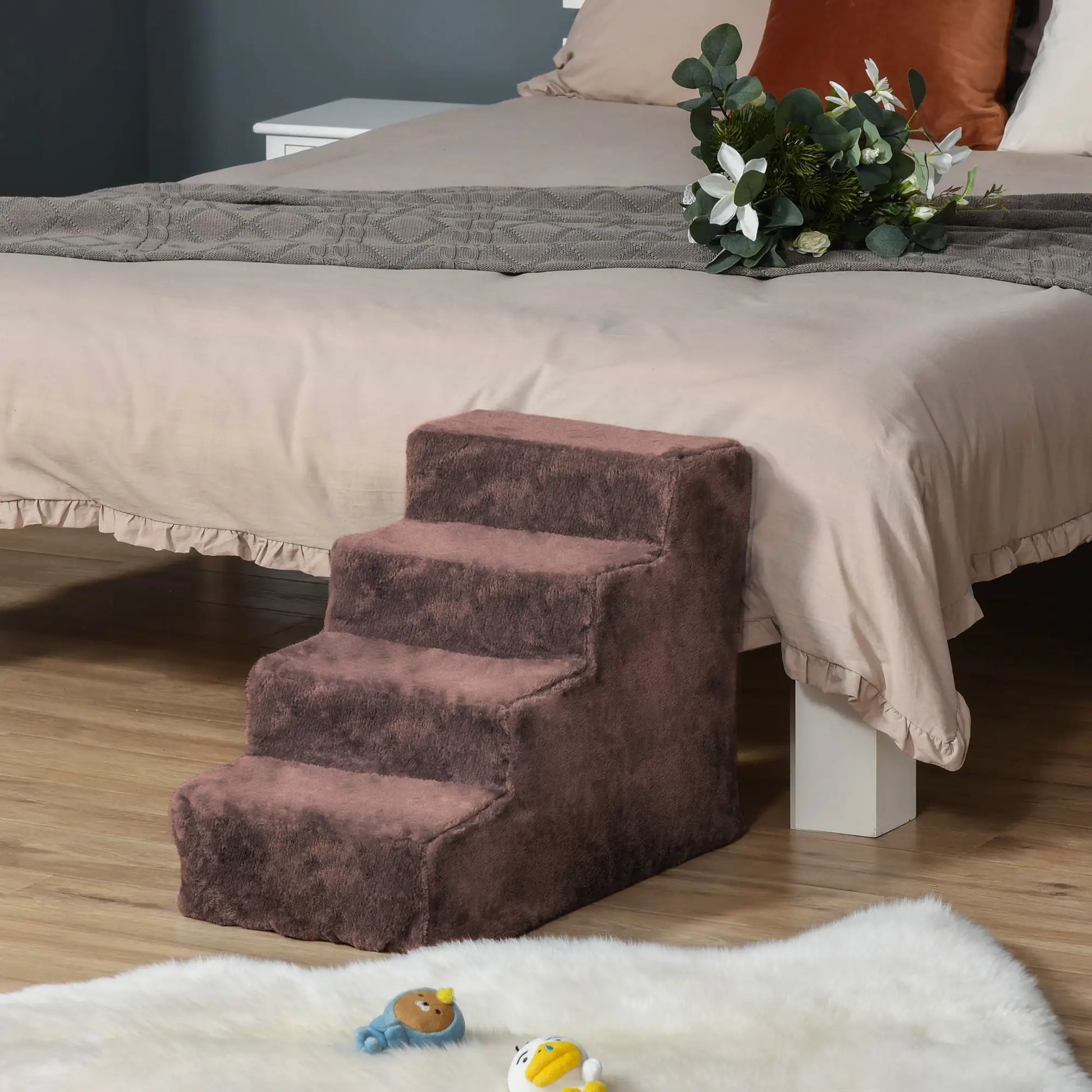4-Step Dog Ramp for Sofa, Bed, Couch, Removable Cover, Brown Dog Stairs at Gallery Canada