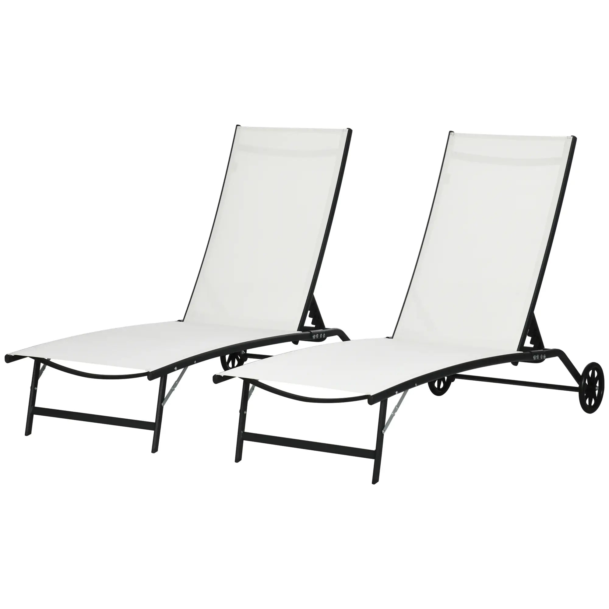2PCs Lounge Chairs with Wheels, 5-Level Adjustable Backrest, White, White Lounger Chairs Cream White, Black at Gallery Canada