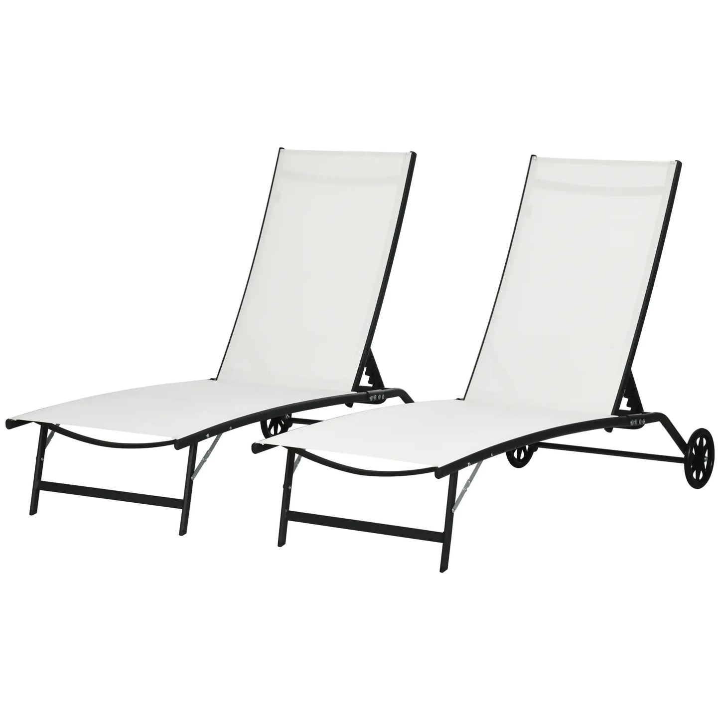 2PCs Lounge Chairs with Wheels, 5-Level Adjustable Backrest, White, White Lounger Chairs Cream White, Black at Gallery Canada