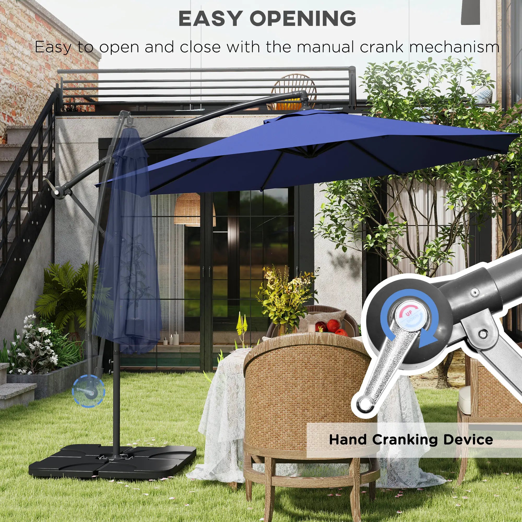 9.6ft Offset Patio Umbrella, Hanging Parasol, Crank, Navy Blue Offset Cantilever Umbrellas at Gallery Canada