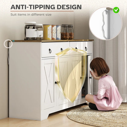 Kitchen Sideboard Cabinet, 2 Drawers, 4 Barn Doors, 2 Adjustable Shelves, White Bar Cabinets at Gallery Canada