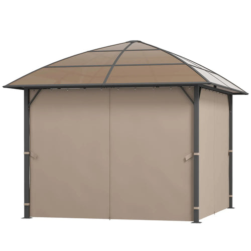 10' x 10' Outdoor Gazebo, UV60+ Polycarbonate Roof, Steel Frame, Khaki
