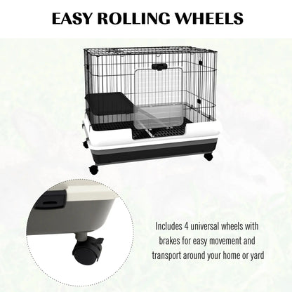 28"H 2-Level Rabbit Hutch, Lockable Wheels, Slide-Out Tray, Black Rabbit Hutch at Gallery Canada