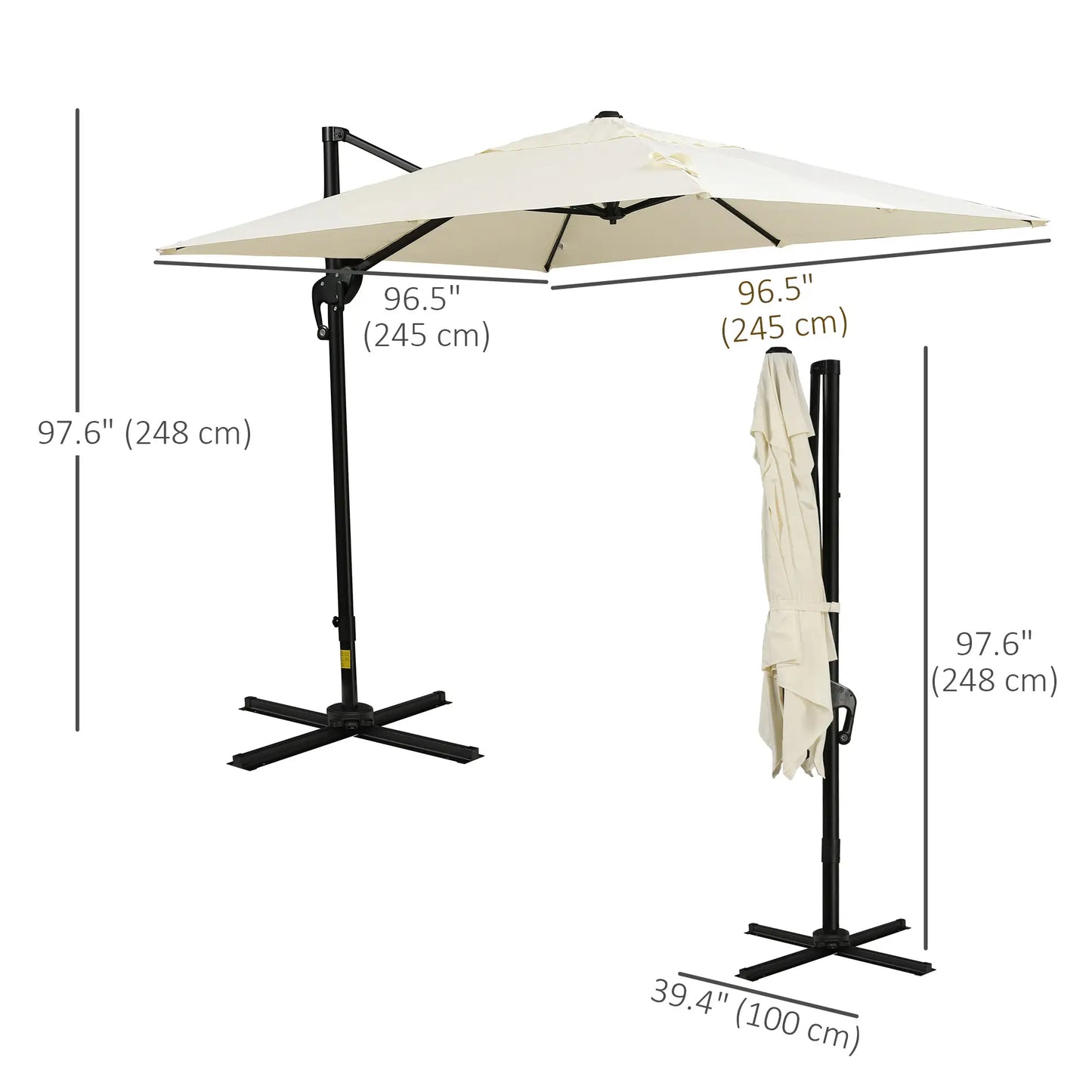 8'x8' Square Patio Umbrella, Outdoor Cantilever Parasol, Cream White Offset Cantilever Umbrellas at Gallery Canada