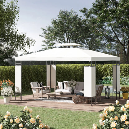 10' x 13' Gazebo, Double Roof Patio Canopy With Screen, White