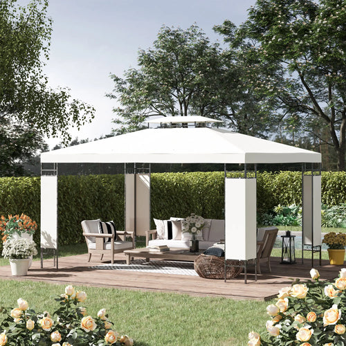 10' x 13' Gazebo, Double Roof Patio Canopy With Screen, White