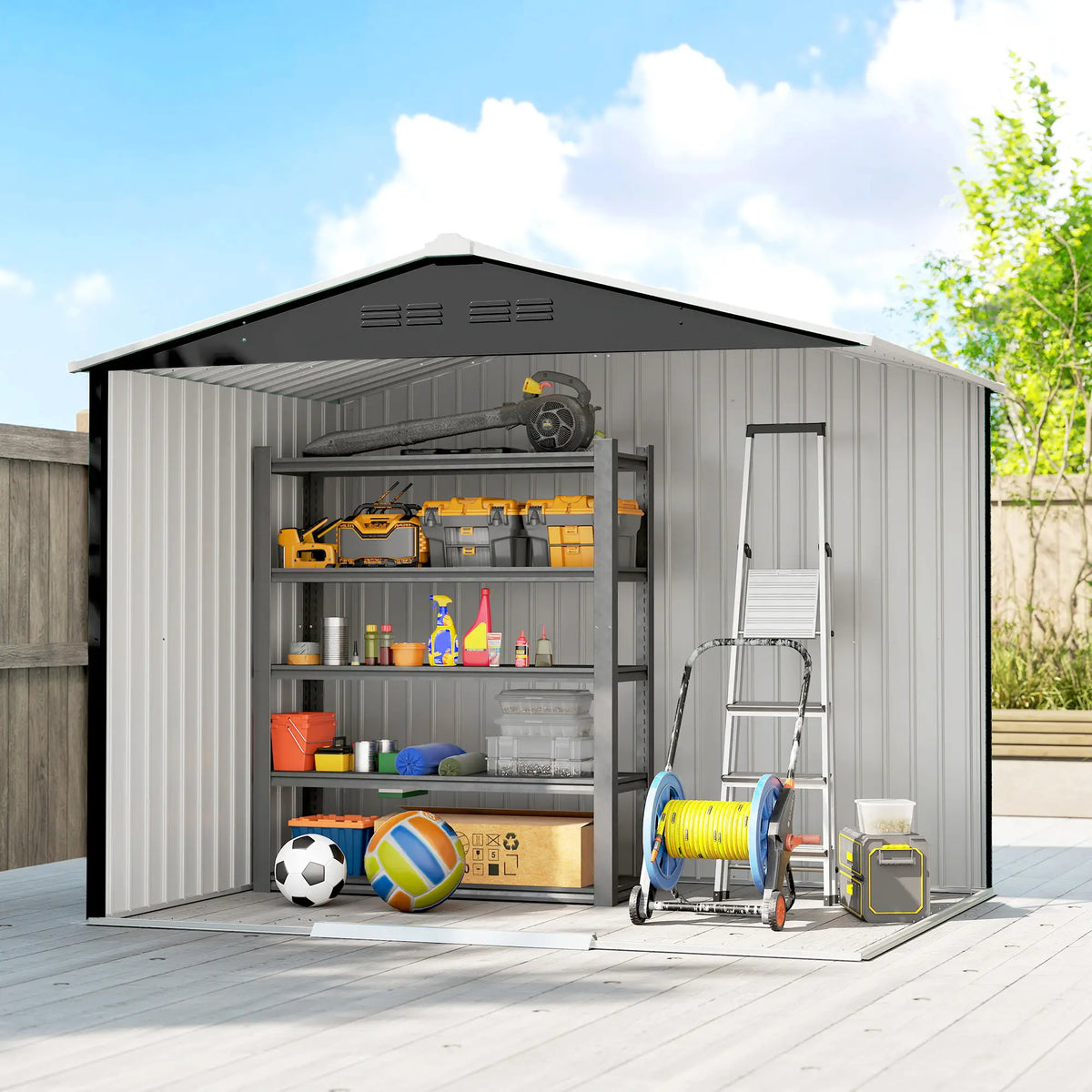Abri de jardin en métal 8 x 6 pieds, gris foncé