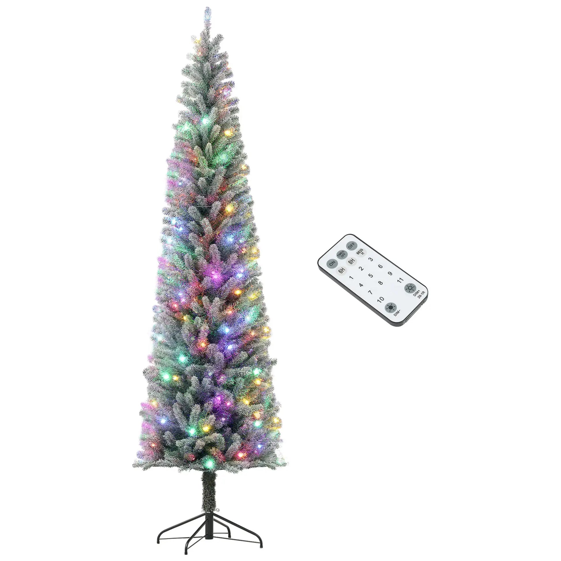 9ft Prelit Pencil Christmas Tree, Flocked, 895 Tips, Dual Color LEDs Pre Lit Christmas Trees at Gallery Canada