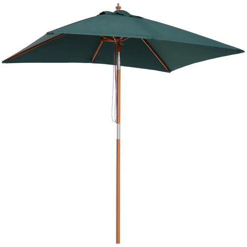 6.6x5ft Square Wooden Patio Umbrella, Tilt Mechanism, 6 Bamboo Ribs, Green