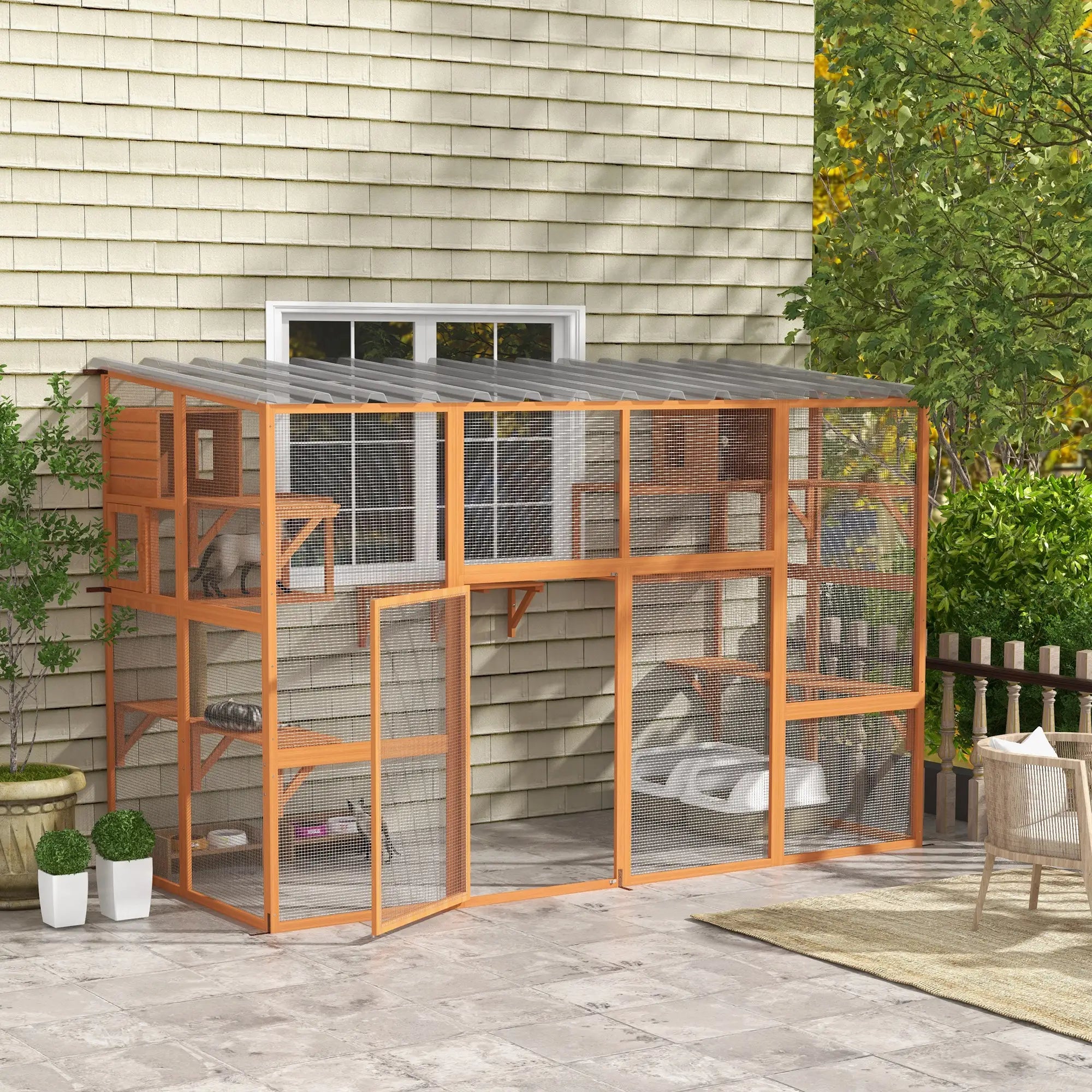 Large Catio, Outdoor Cat Enclosure, 2 Condos, Jumping Platforms, Waterproof Roof, Orange Outdoor Cat Enclosures at Gallery Canada
