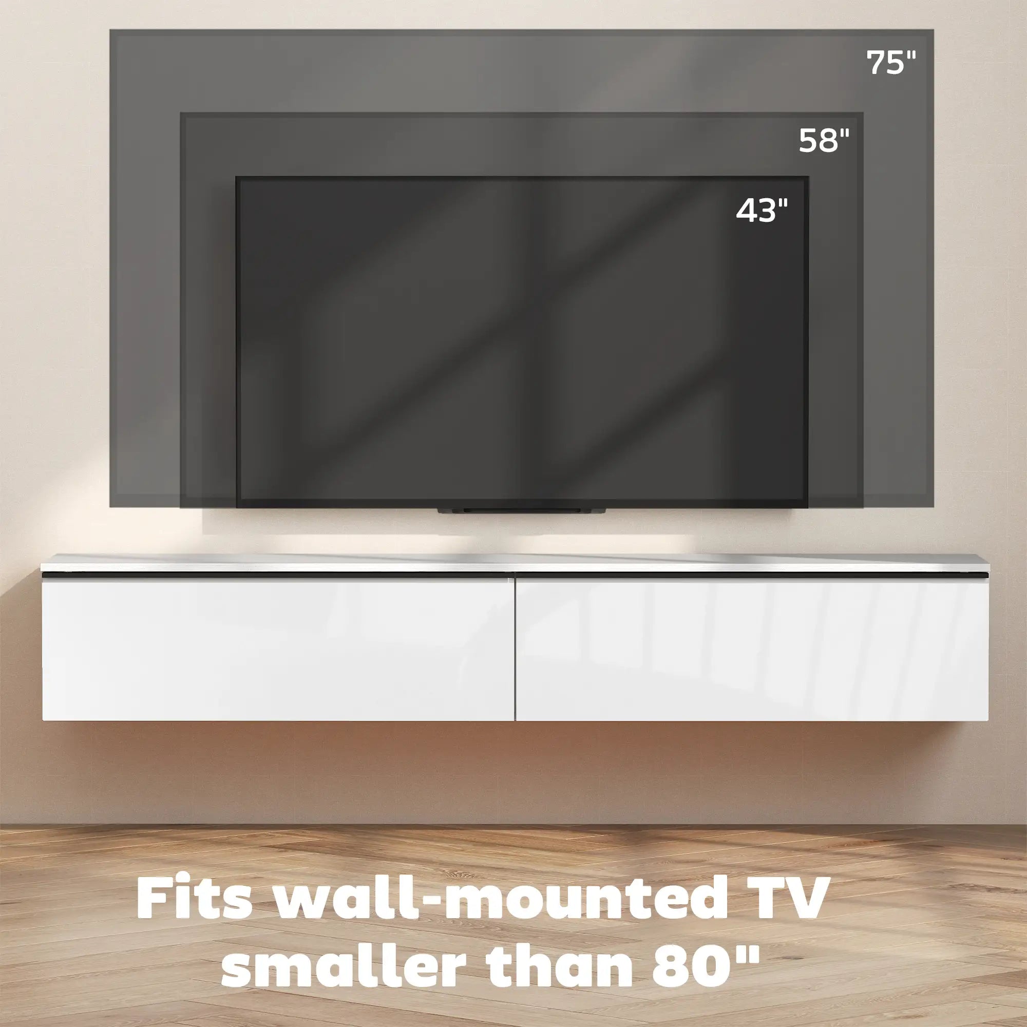 Wall Mounted TV Stand, Floating Cabinet, For TVs Up To 80
