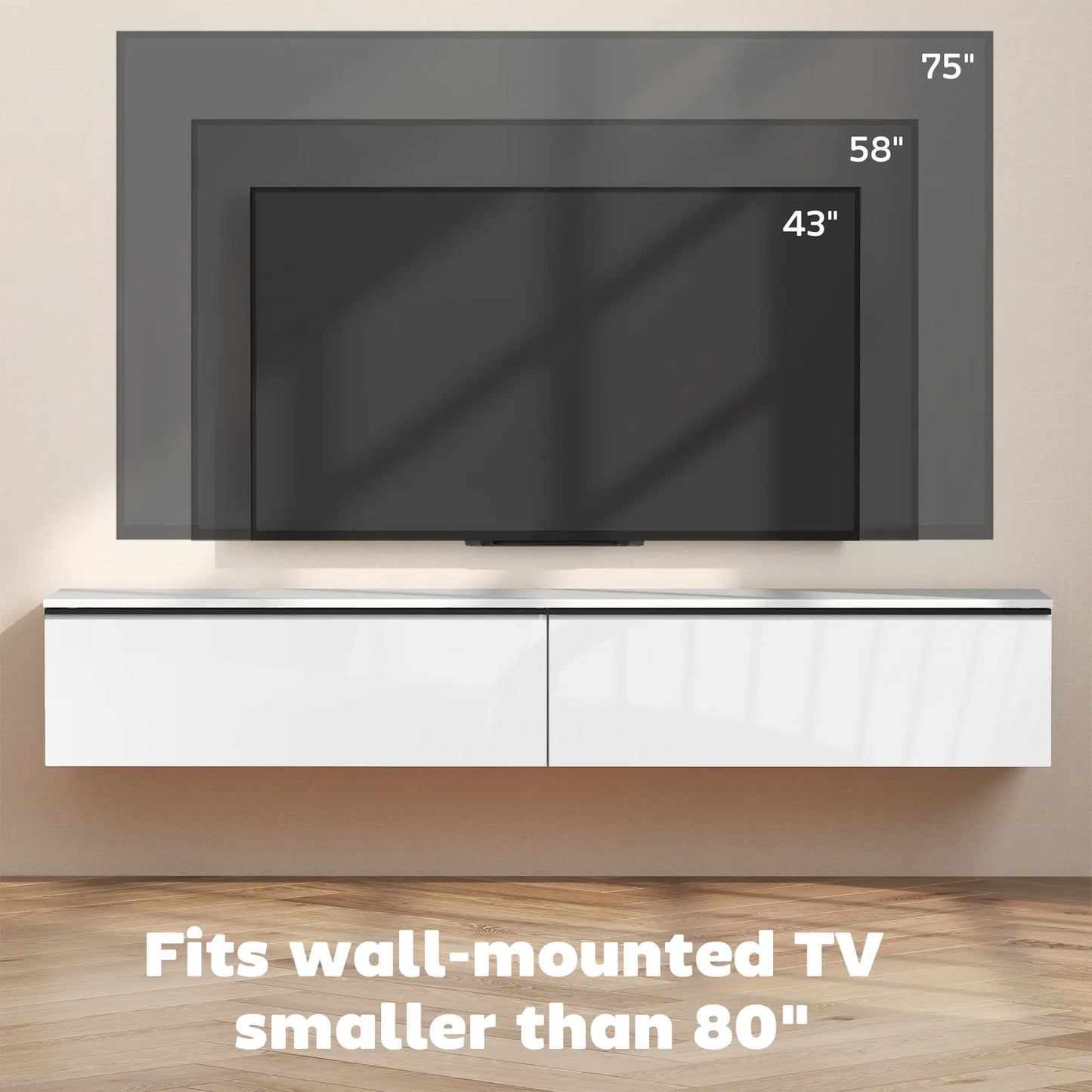 Wall Mounted TV Stand, Floating Cabinet, For TVs Up To 80", White TV Stands at Gallery Canada