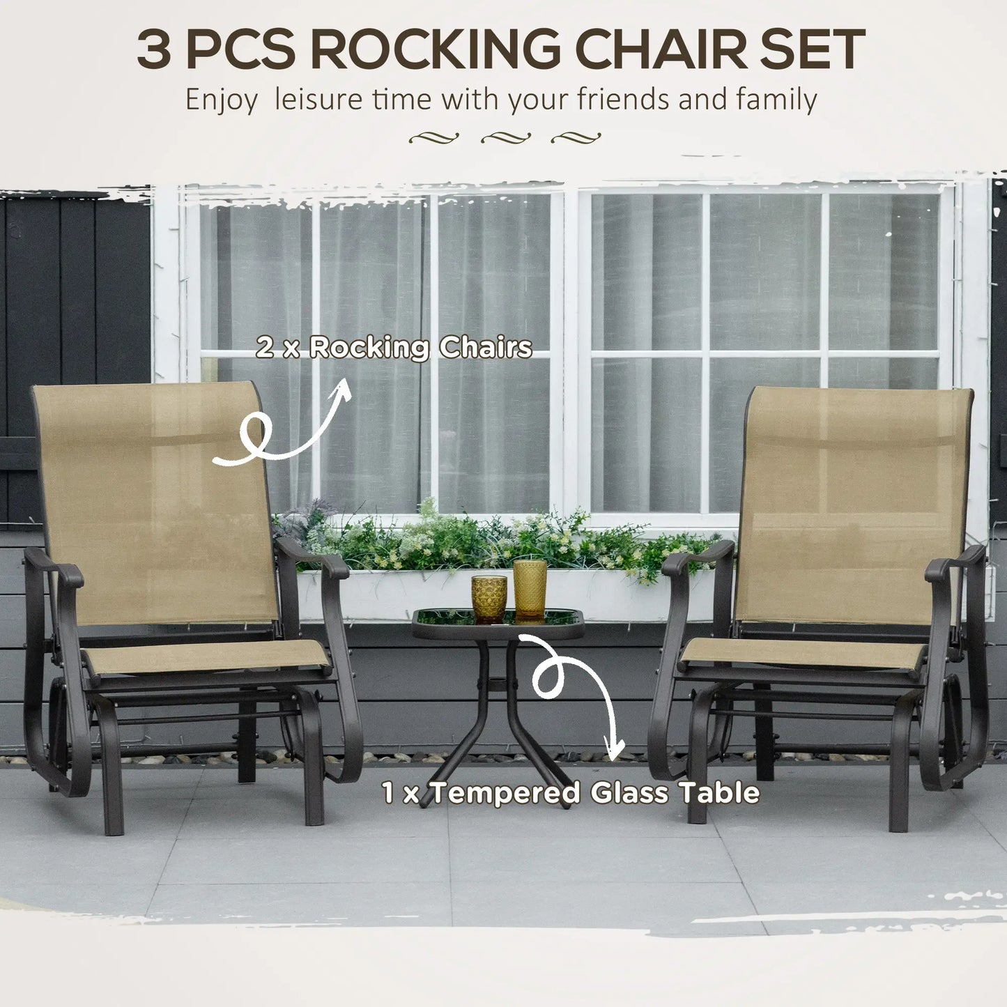 3PCs Gliding Rocking Chair, Bistro Tea Table Set, Grey Outdoor Gliders at Gallery Canada