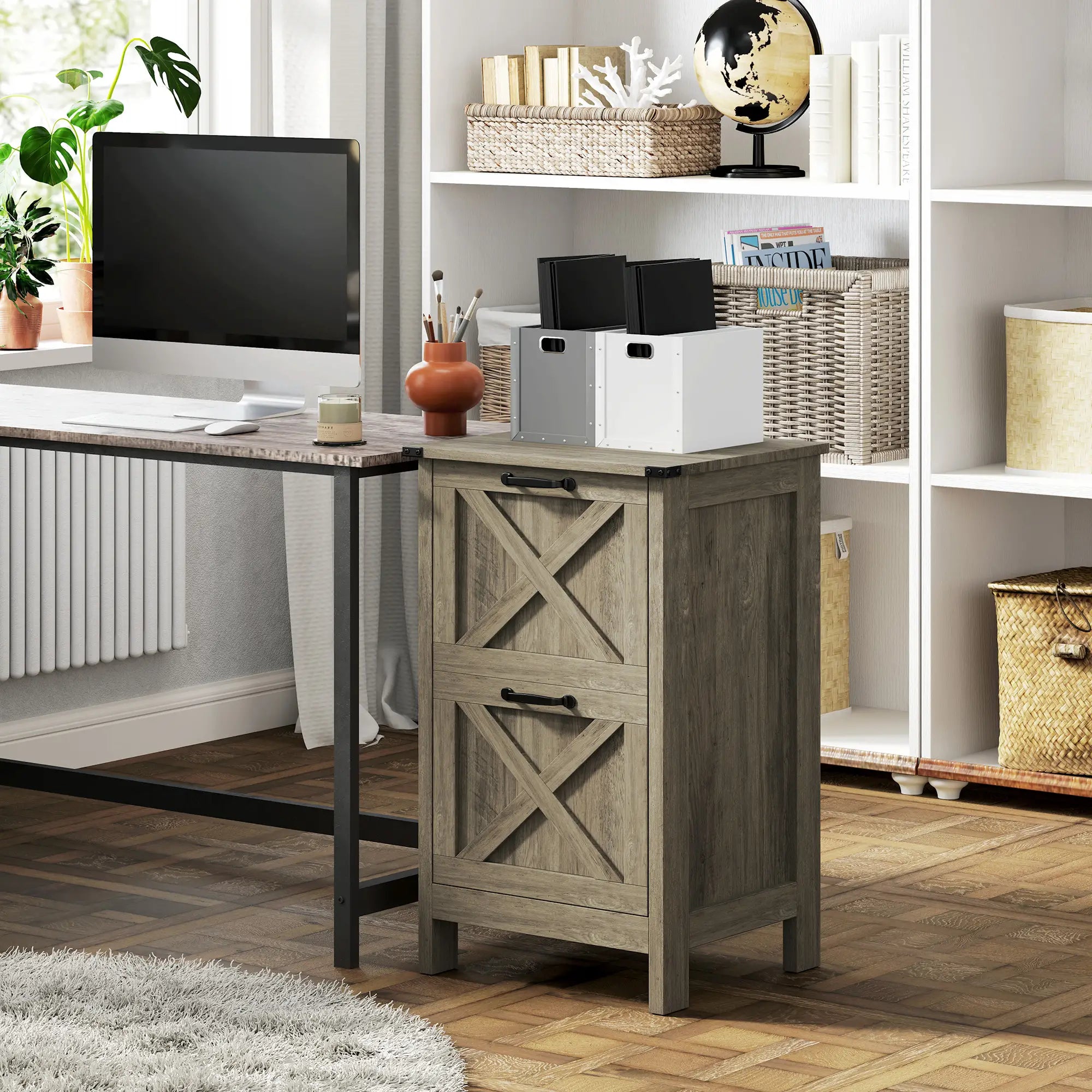 Vertical 2-Drawer Filing Cabinet, Rustic Farmhouse, Letter Size, Grey Wash Office Cabinets & Cupboards at Gallery Canada