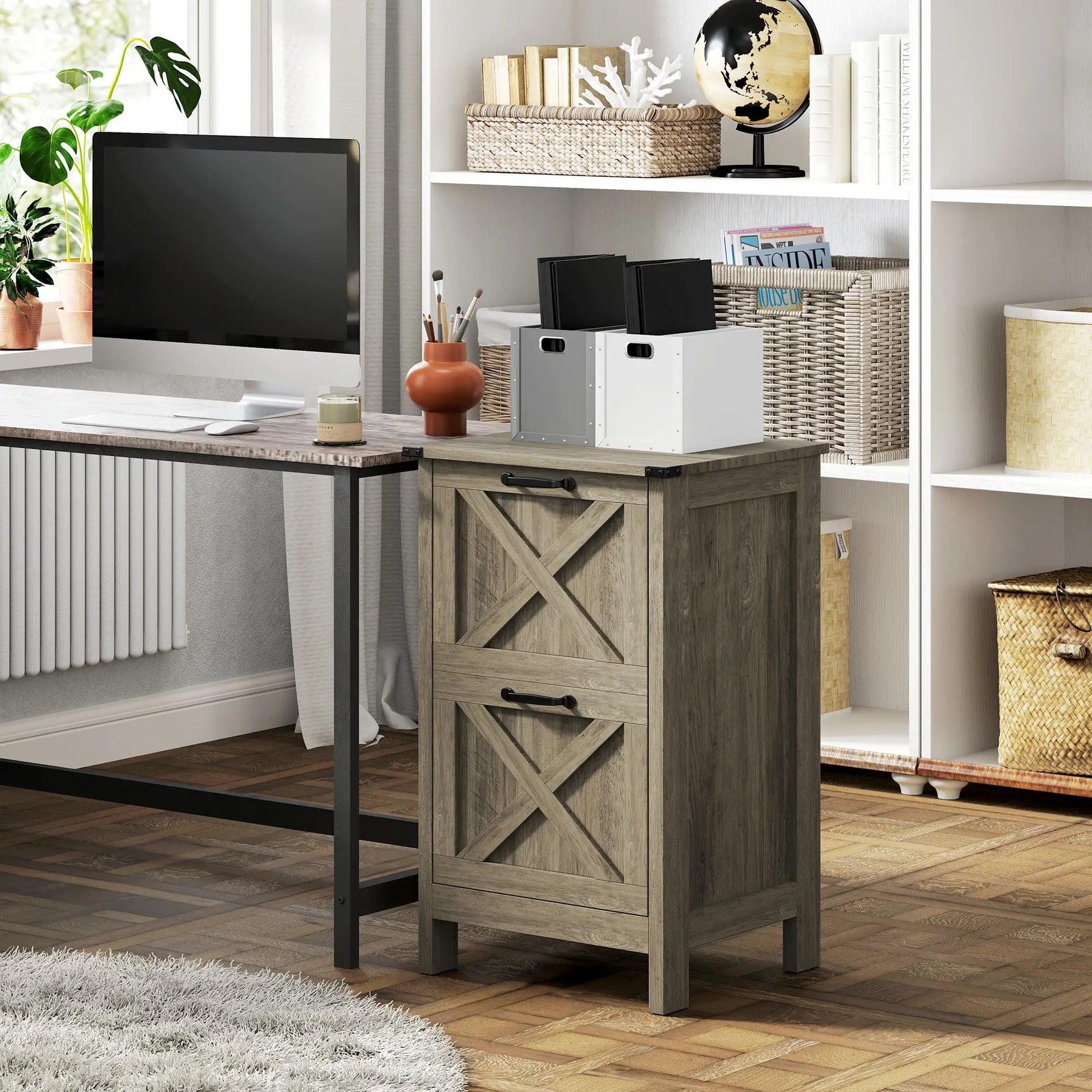 Vertical 2-Drawer Filing Cabinet, Rustic Farmhouse, Letter Size, Grey Wash Office Cabinets & Cupboards at Gallery Canada