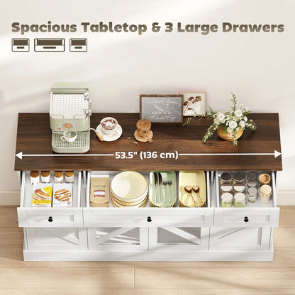 Farmhouse Sideboard Buffet Cabinet, 54", White Wood Grain Storage Cabinets at Gallery Canada