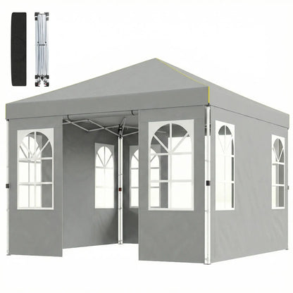 9.6 x 9.6 ft Pop Up Canopy Tent, 4 Sidewalls, UPF 50+, Light Grey