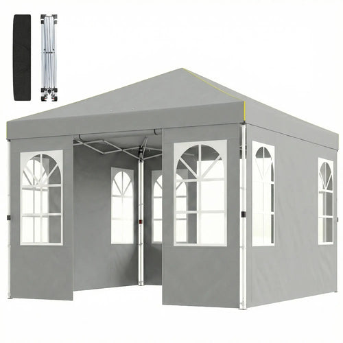 9.6 x 9.6 ft Pop Up Canopy Tent, 4 Sidewalls, UPF 50+, Light Grey
