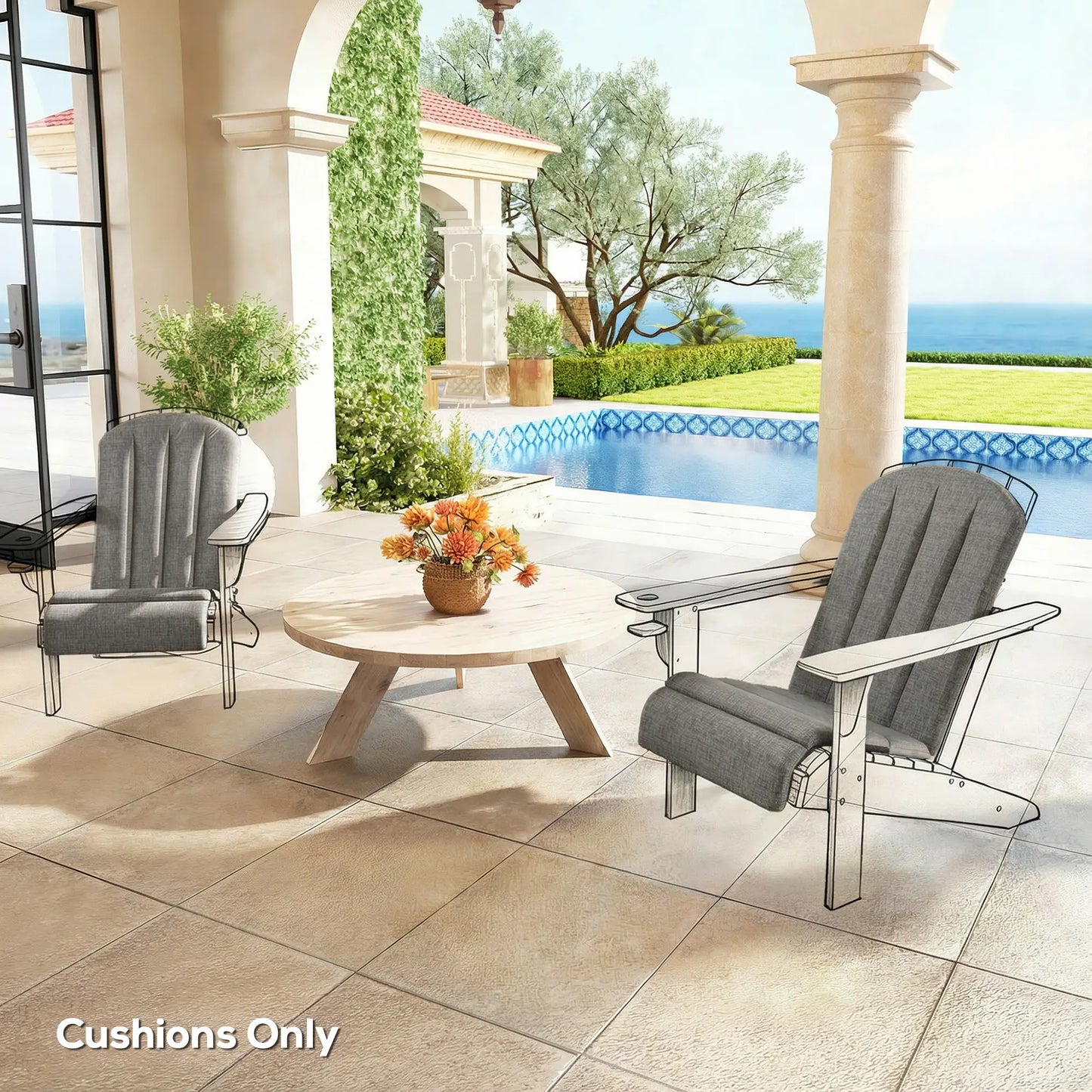 Patio Chair Cushions Set, High Back Adirondack, Dark Grey Patio Chair Cushions at Gallery Canada
