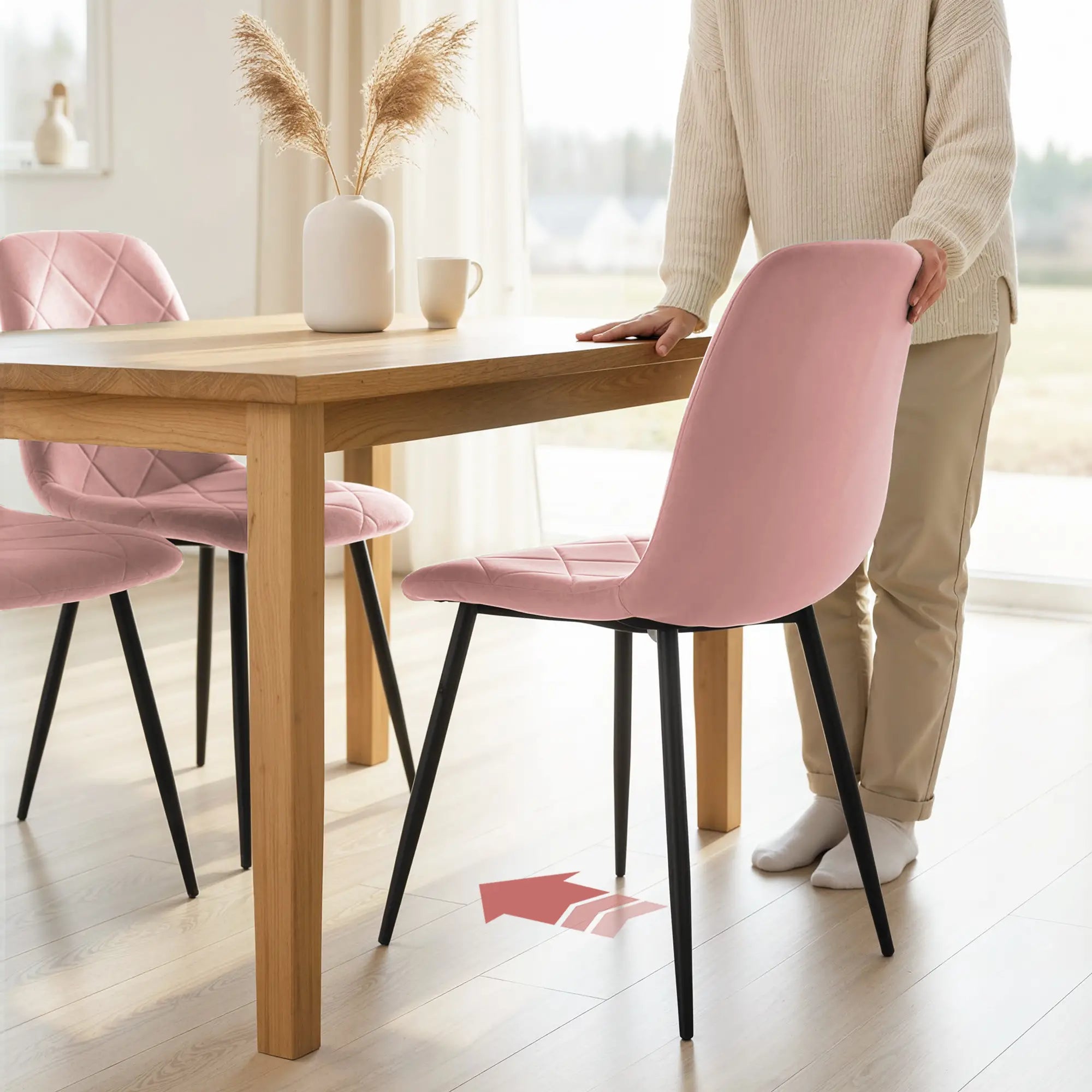 Upholstered Dining Chairs Set of 4, Steel Legs, Modern Kitchen, Pink Dining Chairs at Gallery Canada