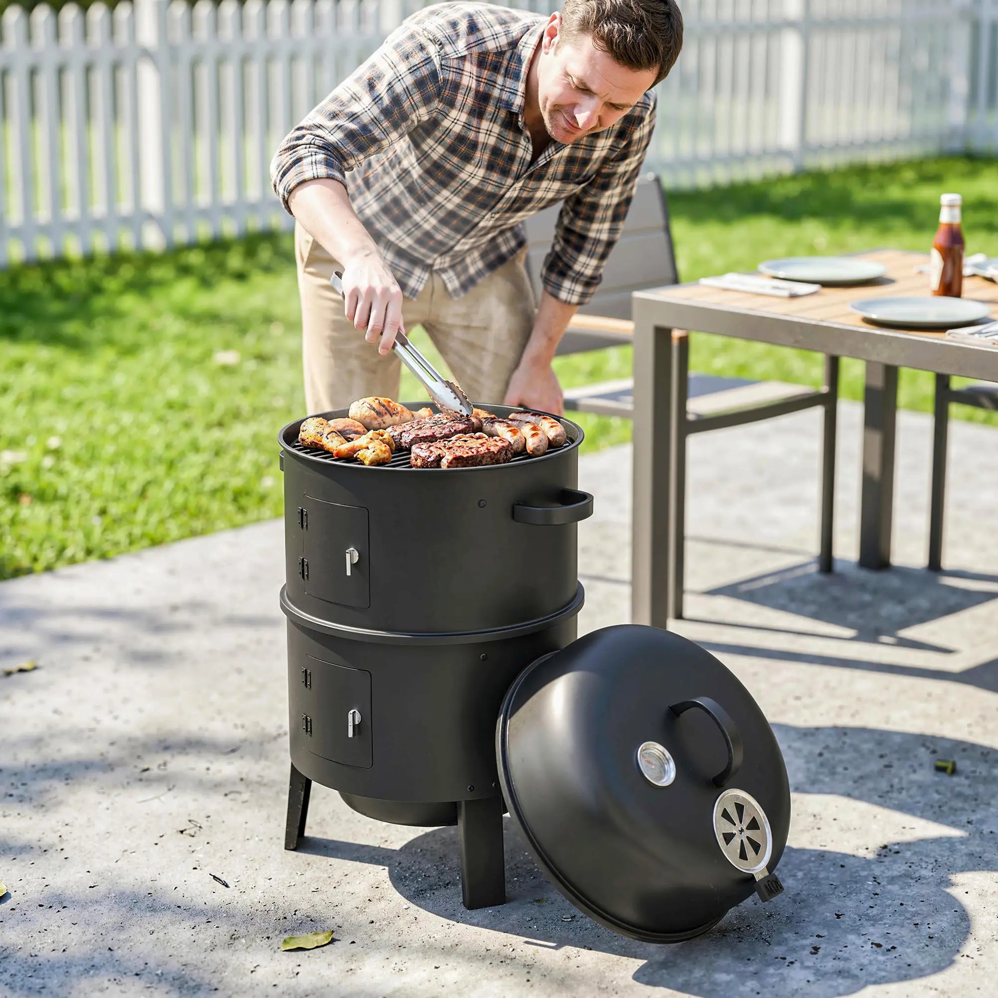 Vertical Charcoal Smoker, 2 Grill Grates, Thermometer, Vents, 2 Doors, Charcoal Charcoal BBQ Grils at Gallery Canada