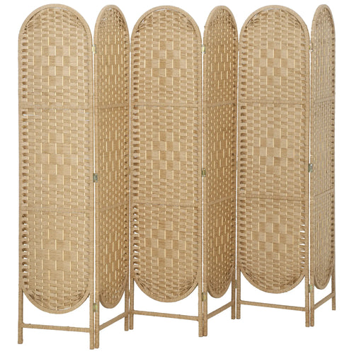 6 Panel Bohemian Privacy Screen, Arched Top Room Divider, Natural Wood