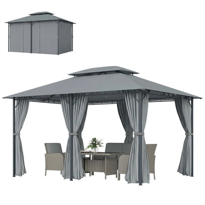 13L x 10W x 8.7H Patio Gazebo, 2-Tier Canopy with Curtains, Grey Gazebos at Gallery Canada