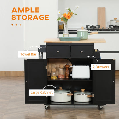 Rolling Kitchen Island Cart, Rubber Wood Top, 3-Tier Spice Rack, Black Kitchen Islands & Kitchen Carts at Gallery Canada