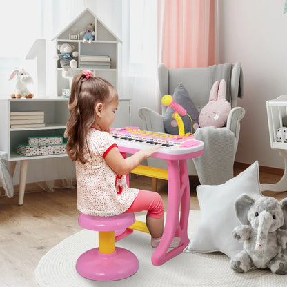 Kids Toy Piano Keyboard, Sitting Stool, Microphone, Flashlight, Pink Electronic Musical Pianos at Gallery Canada