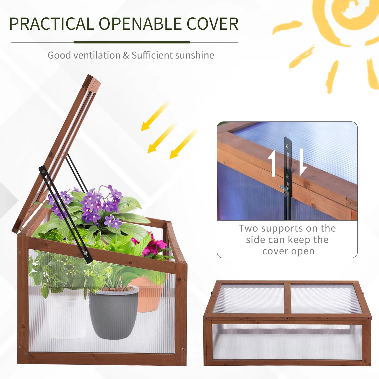 39" x 26" x 16" Wooden Cold Frame, Tilted Top Cover, Polycarbonate Planter Box, Brown Greenhouses at Gallery Canada
