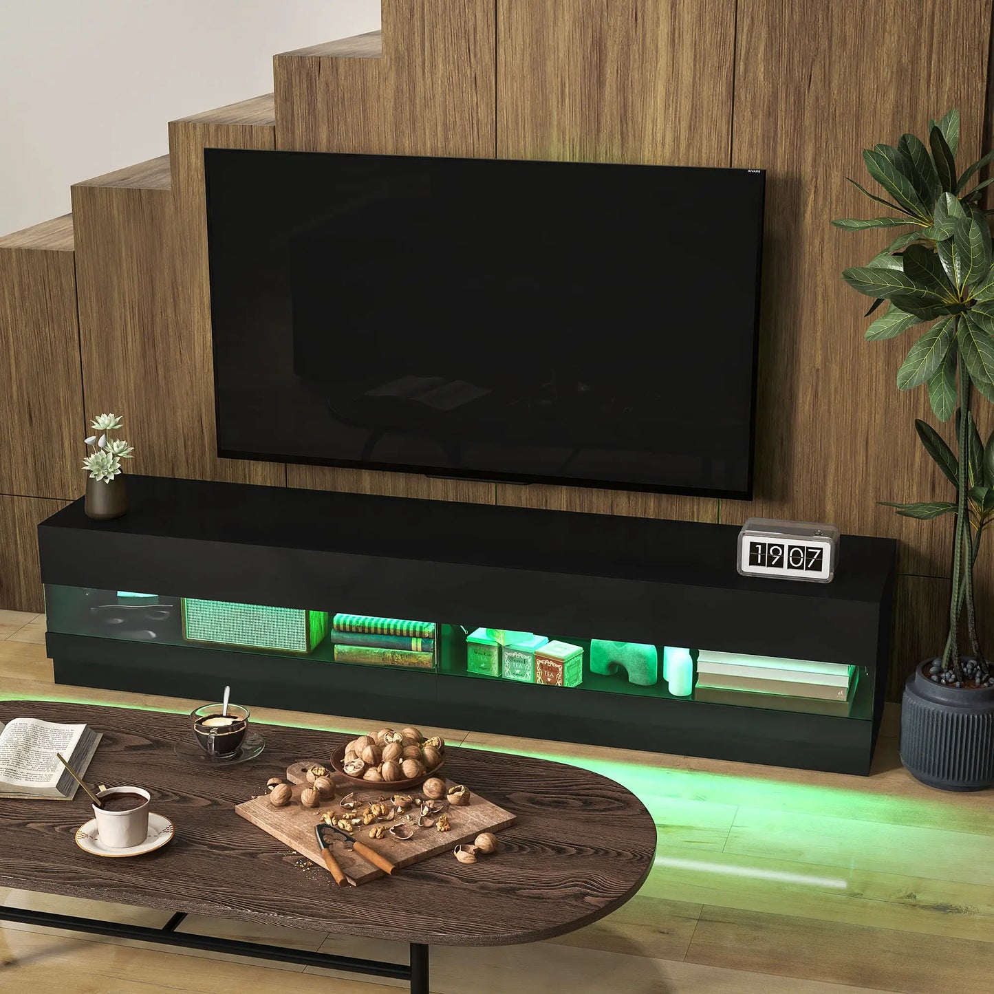 Lighted TV Stand for 75" TVs, TV Cabinet with Storage, High Gloss, Black TV Stands at Gallery Canada