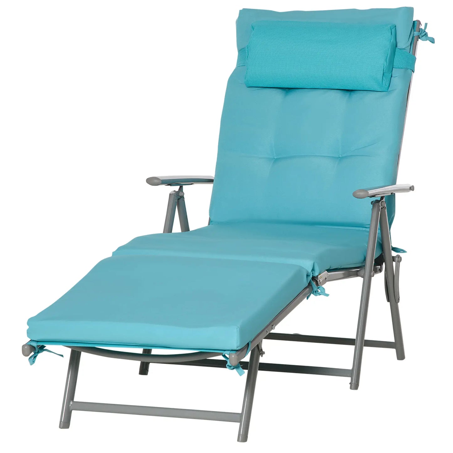 Outdoor Folding Chaise Lounge, Adjustable Backrest, Cushion, Headrest, Blue Lounger Chairs at Gallery Canada
