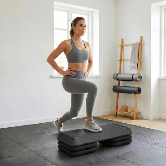 Adjustable Aerobic Stepper, 3-Level 4", 6", 8", 330lbs, Grey Aerobic Equipment Grey, Black at Gallery Canada