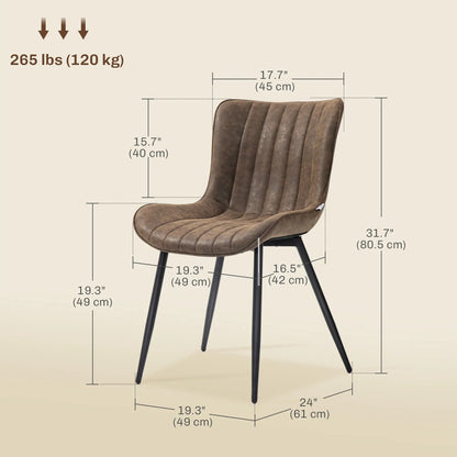 PU Leather Dining Chairs Set of 2, Steel Legs, Brown Dining Chairs at Gallery Canada