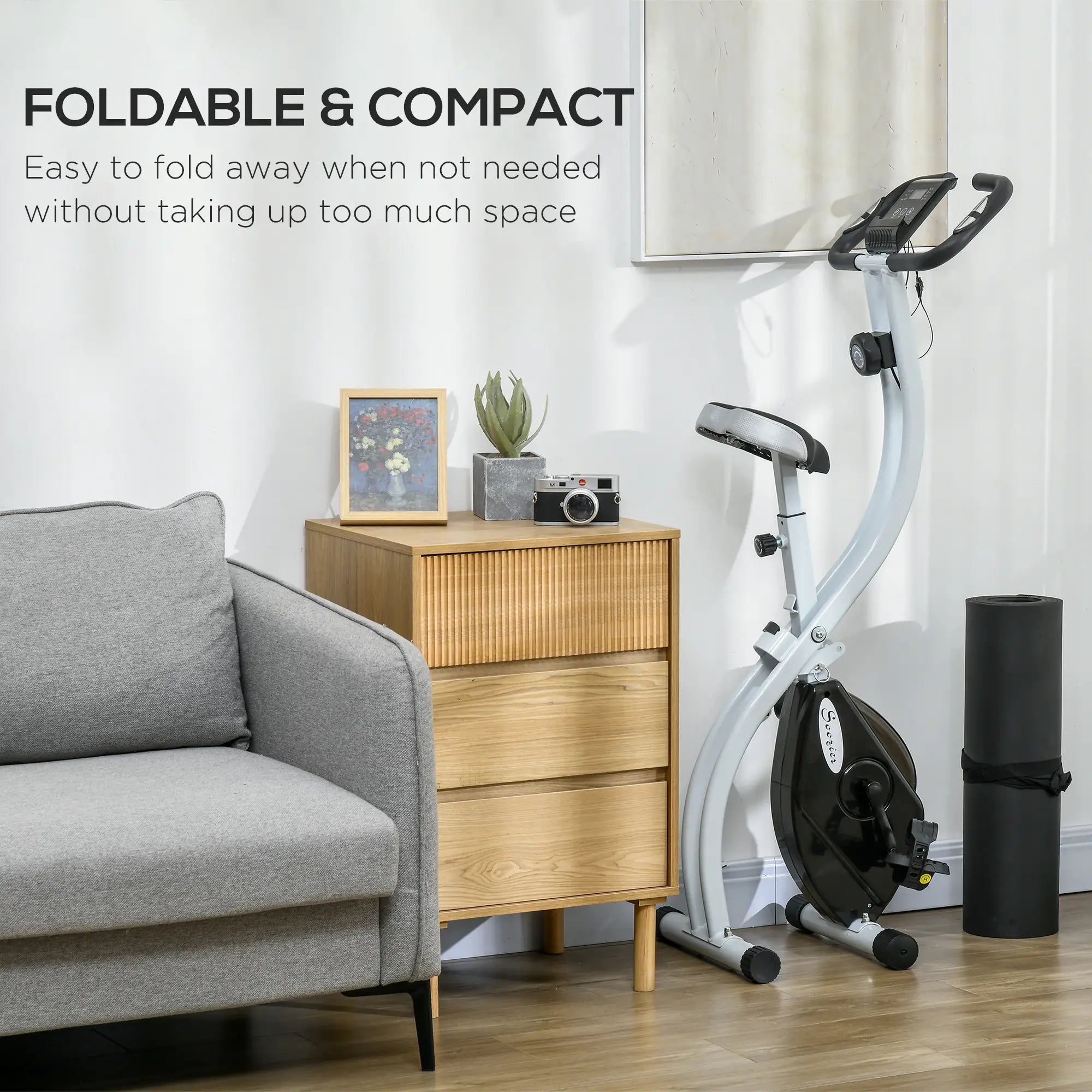 Foldable Quiet Exercise Bike, 8-Level Magnetic Resistance, Pulse Sensor, LCD Monitor, Black Exercise & Stationary Bikes at Gallery Canada