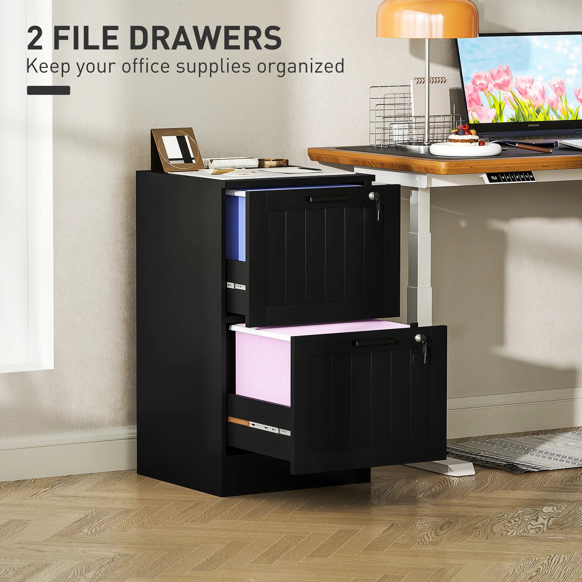 2 Drawer Filing Cabinet with Lock, Office Storage, Black Office Cabinets & Cupboards at Gallery Canada