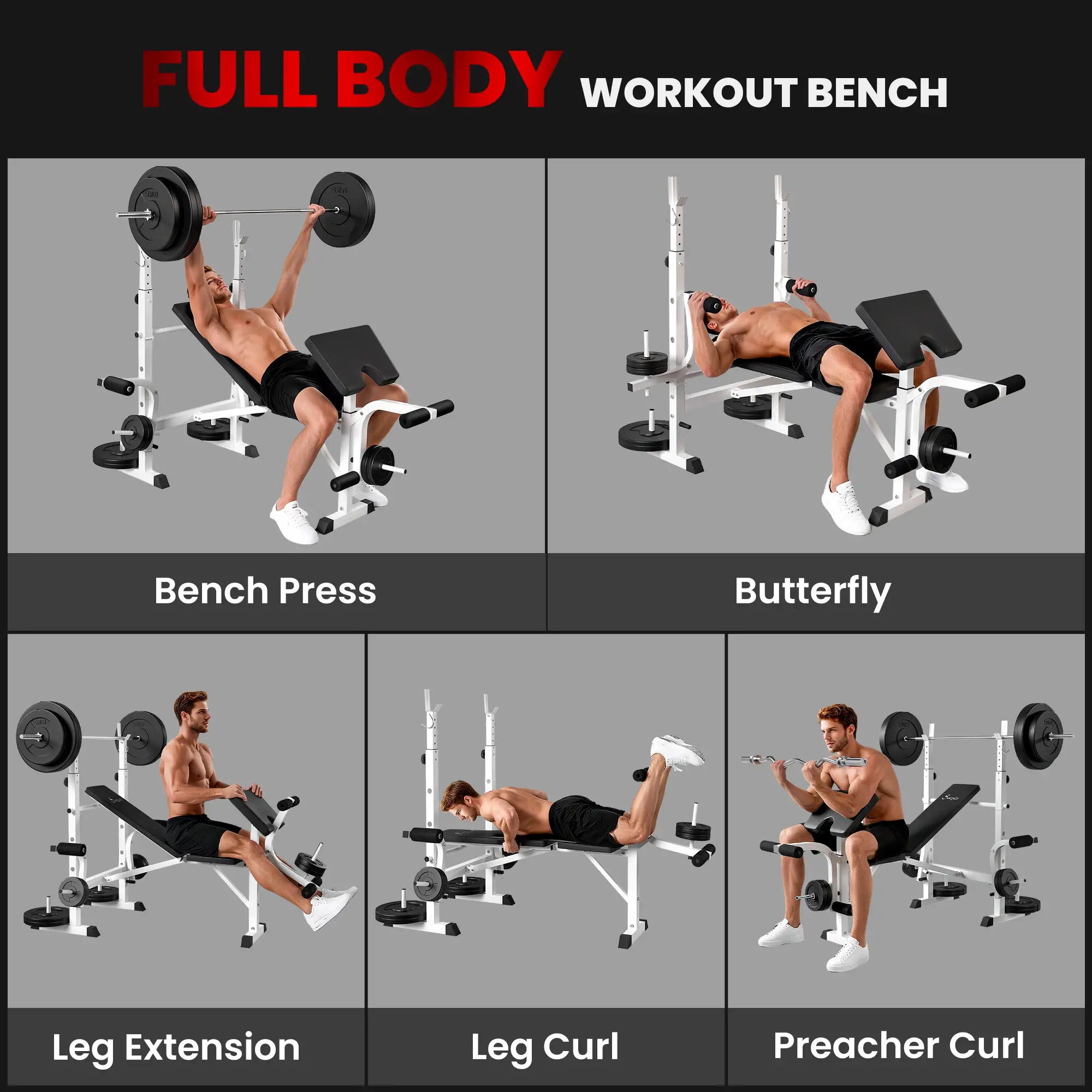 Adjustable Weight Bench, Squat Rack, Preacher Curl Pad, Leg Developer, White Weight Benches at Gallery Canada