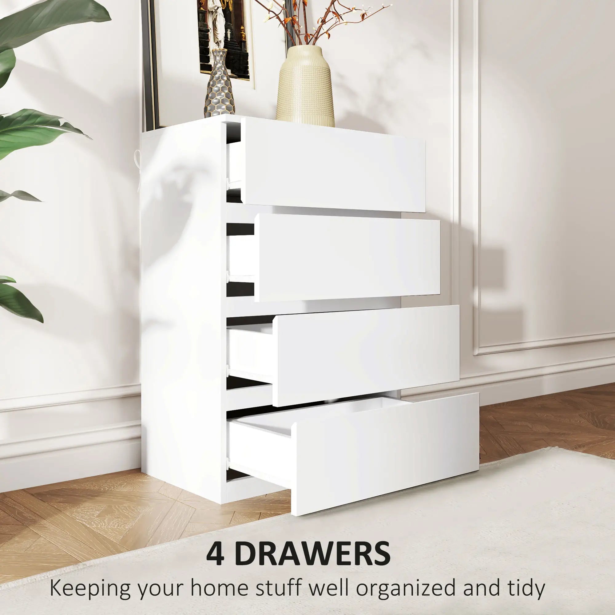 4 Drawer Chest, Freestanding Storage Unit, White Storage Cabinets at Gallery Canada