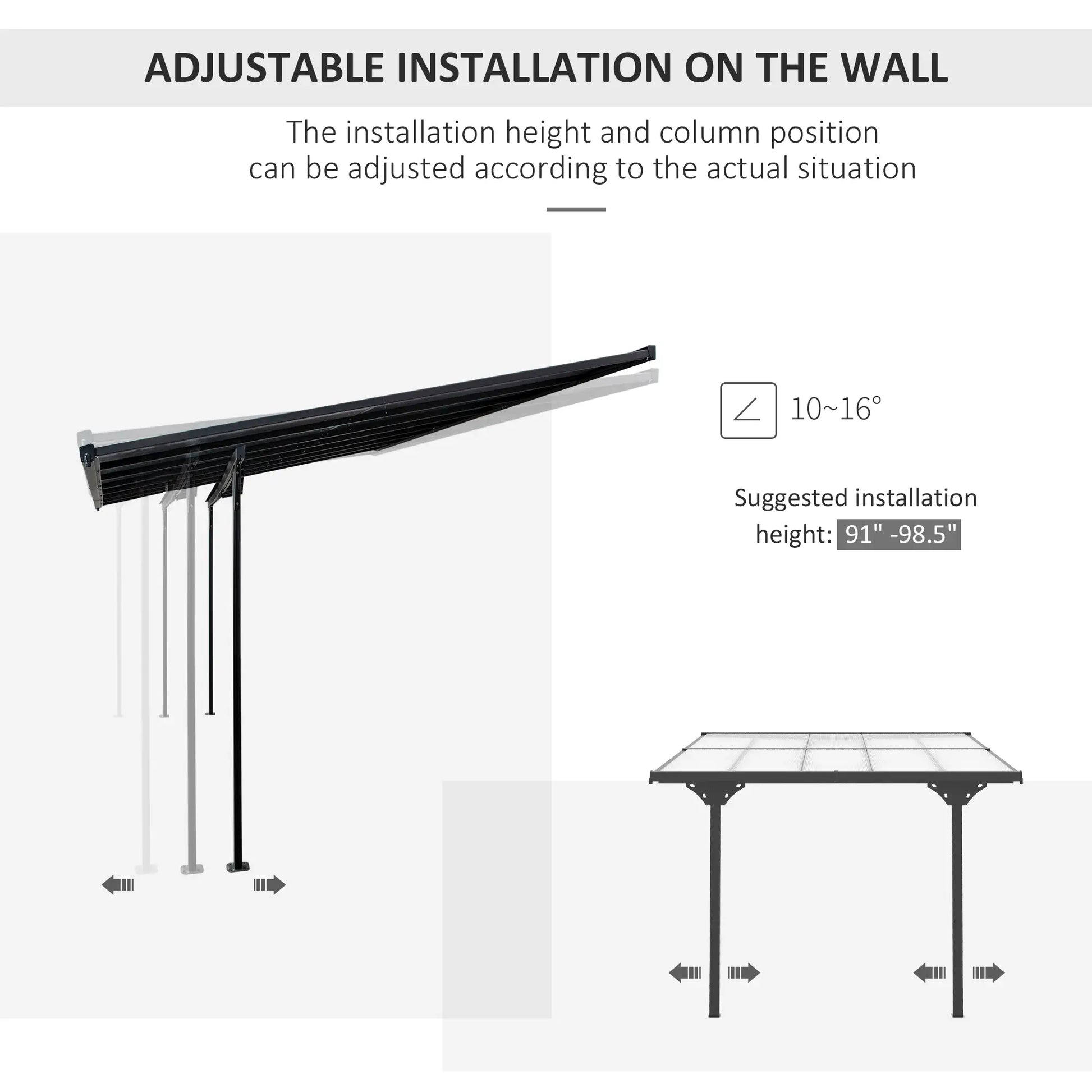 10' x 10' Aluminum Pergola, Adjustable Height, Polycarbonate Roof, UV Protection, Grey Pergolas at Gallery Canada