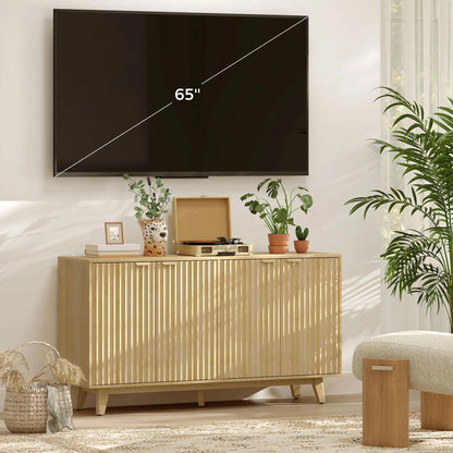 Fluted Sideboard Buffet, 55" Coffee Bar Cabinet, 4 Doors, 2 Shelves, Nature Wood Storage Cabinets at Gallery Canada