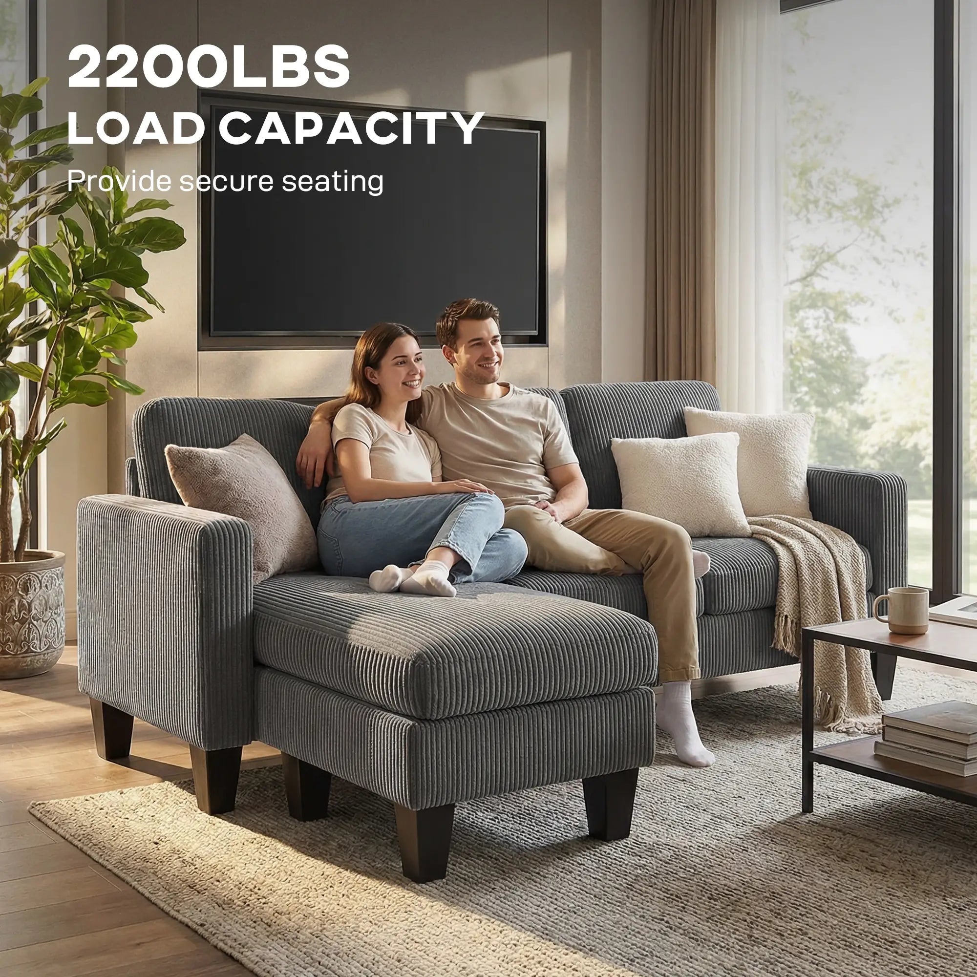 L Shaped Sectional Sofa, With Changeable Chaise Ottoman, Dark Grey 3-Seater Sofas at Gallery Canada