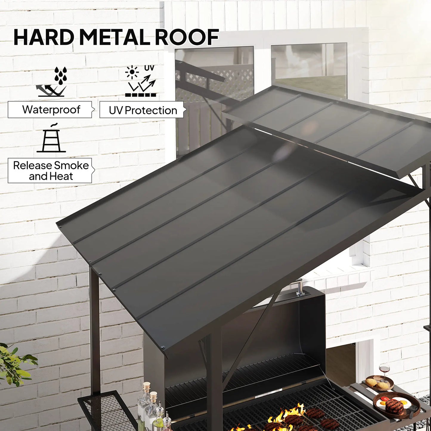 8 x 5ft Hardtop Grill Gazebo, Double Metal Roof, 2 Side Shelves, 10 Hooks BBQ Grill Gazebos at Gallery Canada