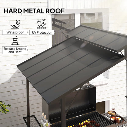 8 x 5ft Hardtop Grill Gazebo, Double Metal Roof, 2 Side Shelves, 10 Hooks BBQ Grill Gazebos at Gallery Canada
