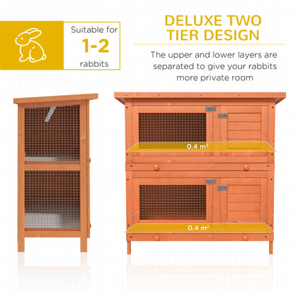 2-Tier Wooden Rabbit Hutch, Small Animal House, Bunny Pet Cage, 2 Rooms, Sliding Tray, Opening Top, Yellow Rabbit Hutch at Gallery Canada