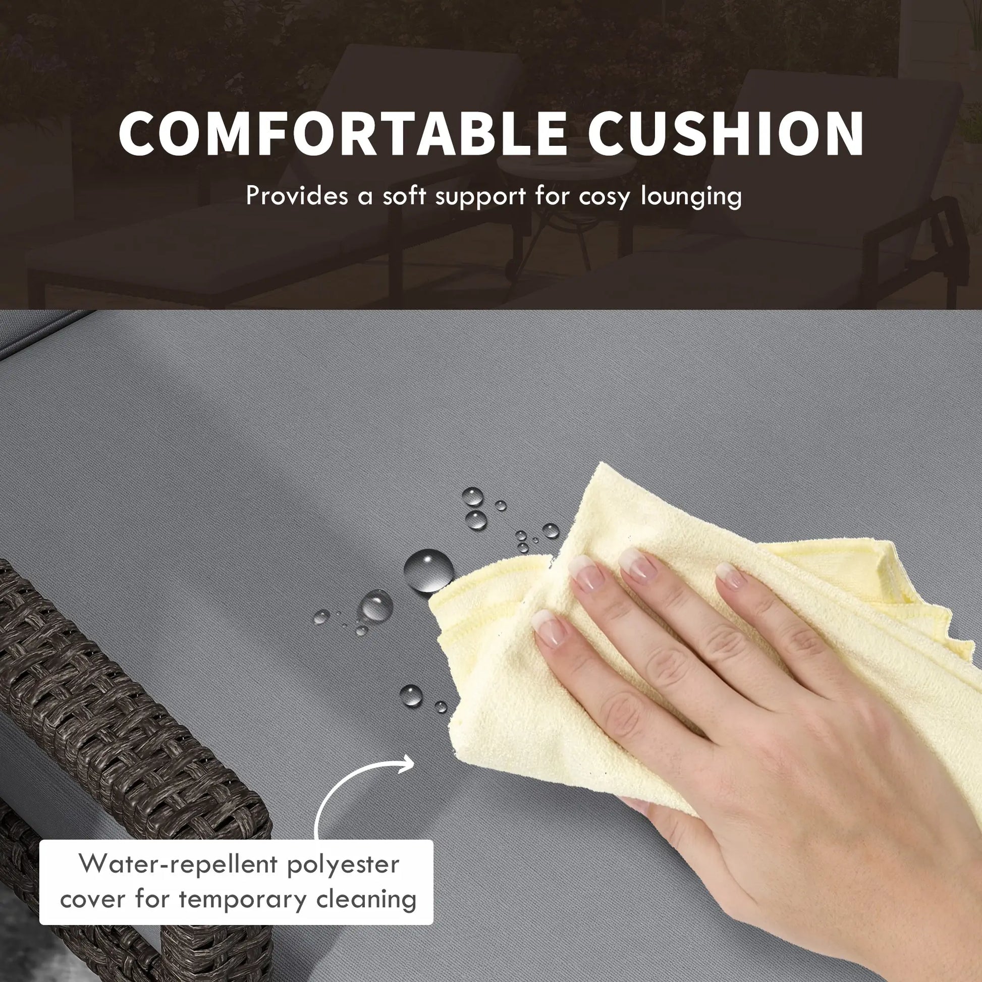 2 Piece Wicker Chaise Lounger, PE Rattan Outdoor Chair, Adjustable Backrest, 2 Wheels, Grey Chaise Loungers at Gallery Canada