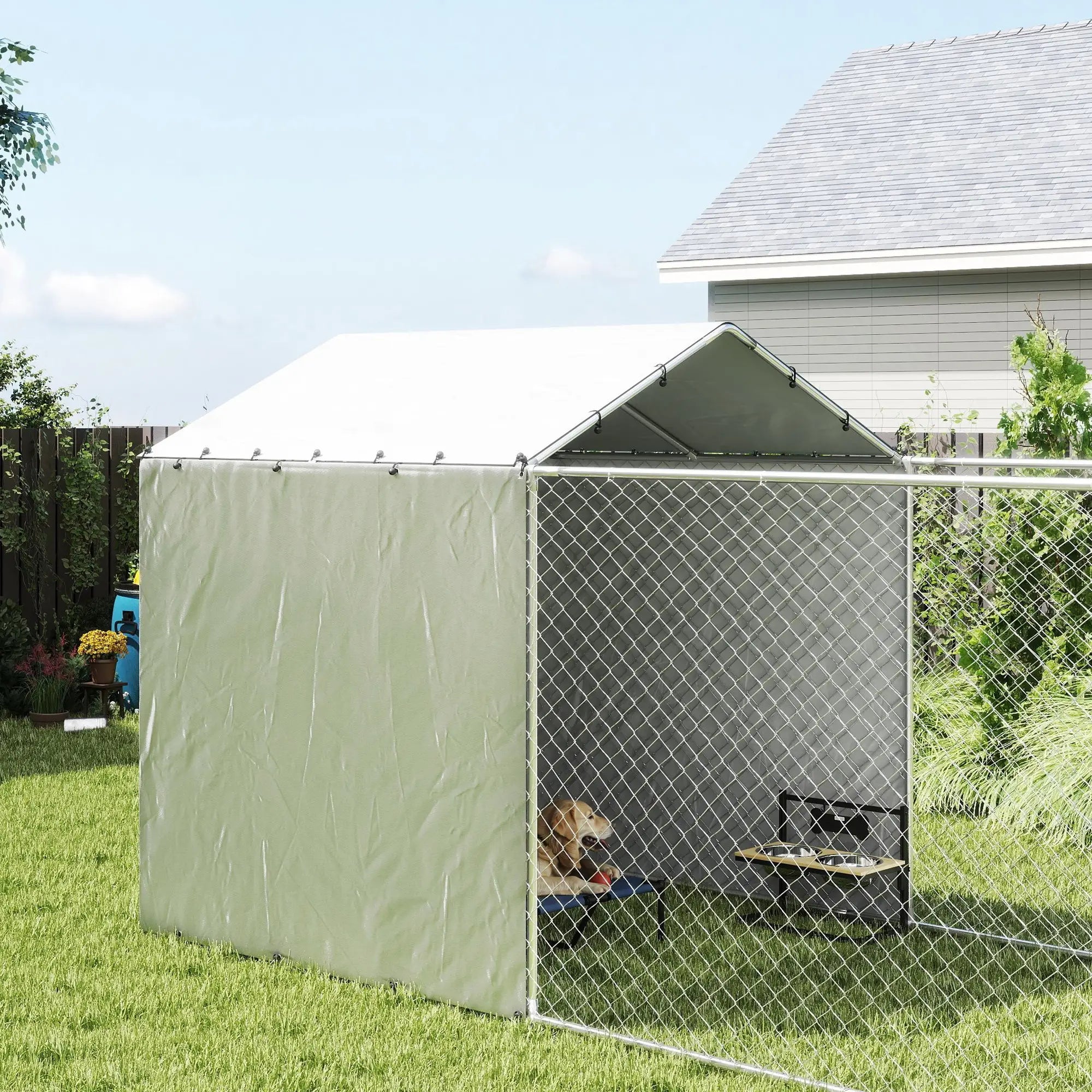 Galvanized Steel Dog Kennel, Waterproof UV-Resistant Cover, 19.7' x 7.5' x 7.5' Houses, Kennels & Pens at Gallery Canada