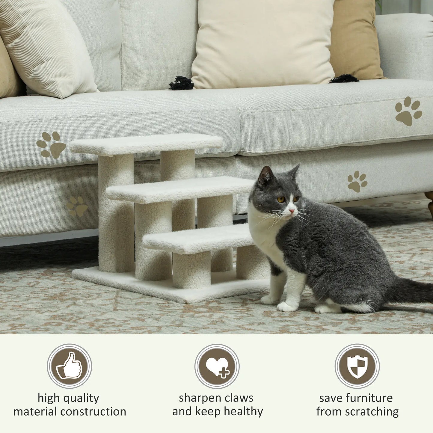 18" 3 Tier Pet Stairs, Dog Cat Step, Scratch Post, Beige Cat Trees at Gallery Canada